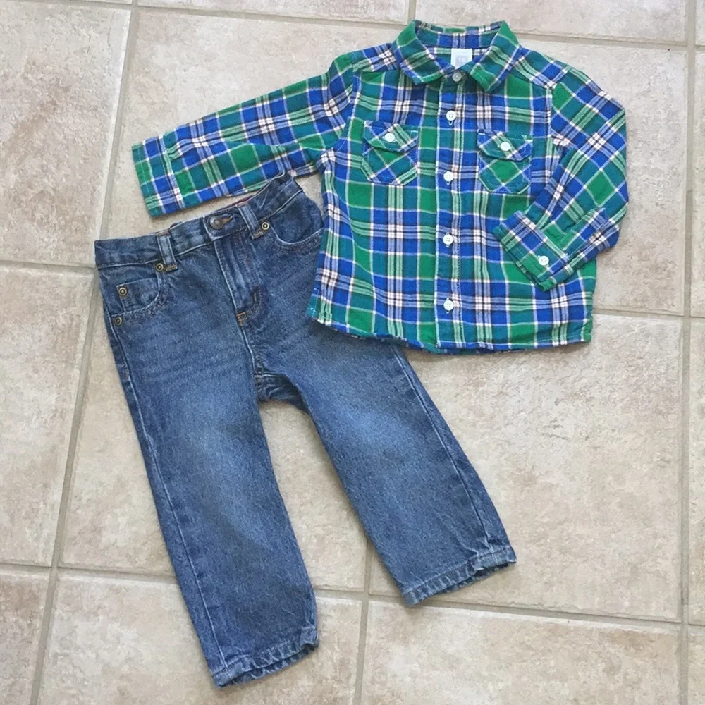 Carter's Boys Flannel Button Down Shirt & Jeans - Picture 1 of 8